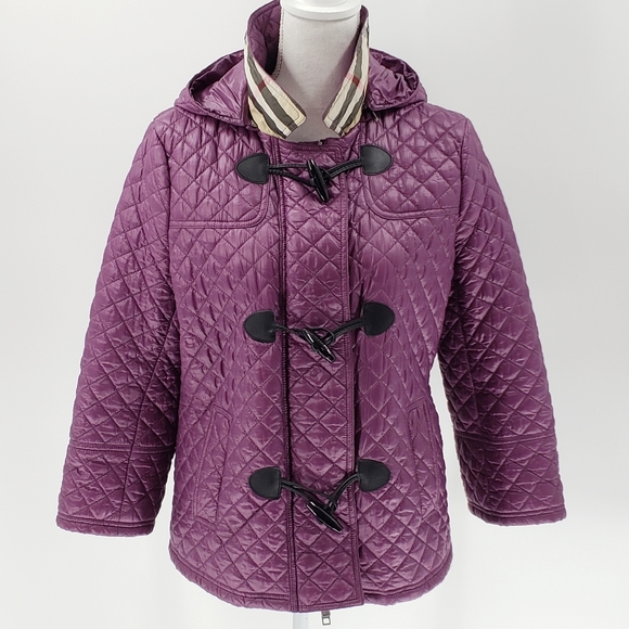 Burberry Jackets & Blazers - Burberry Quilted Jacket 12 Nova Check Toggle Plum